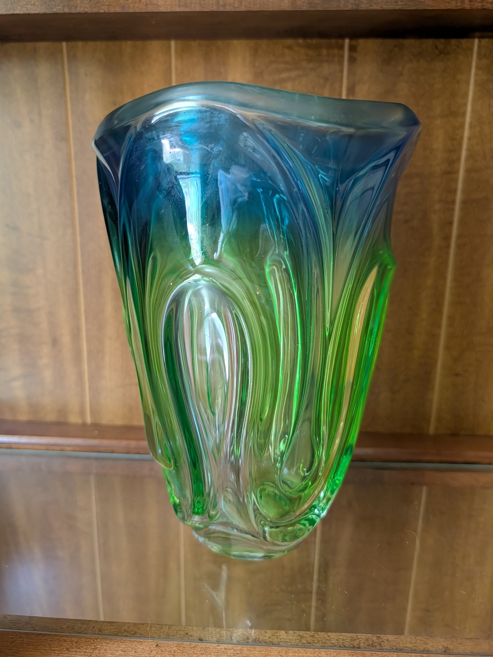 Mikasa Blue and Green Swirl Art Glass Vase